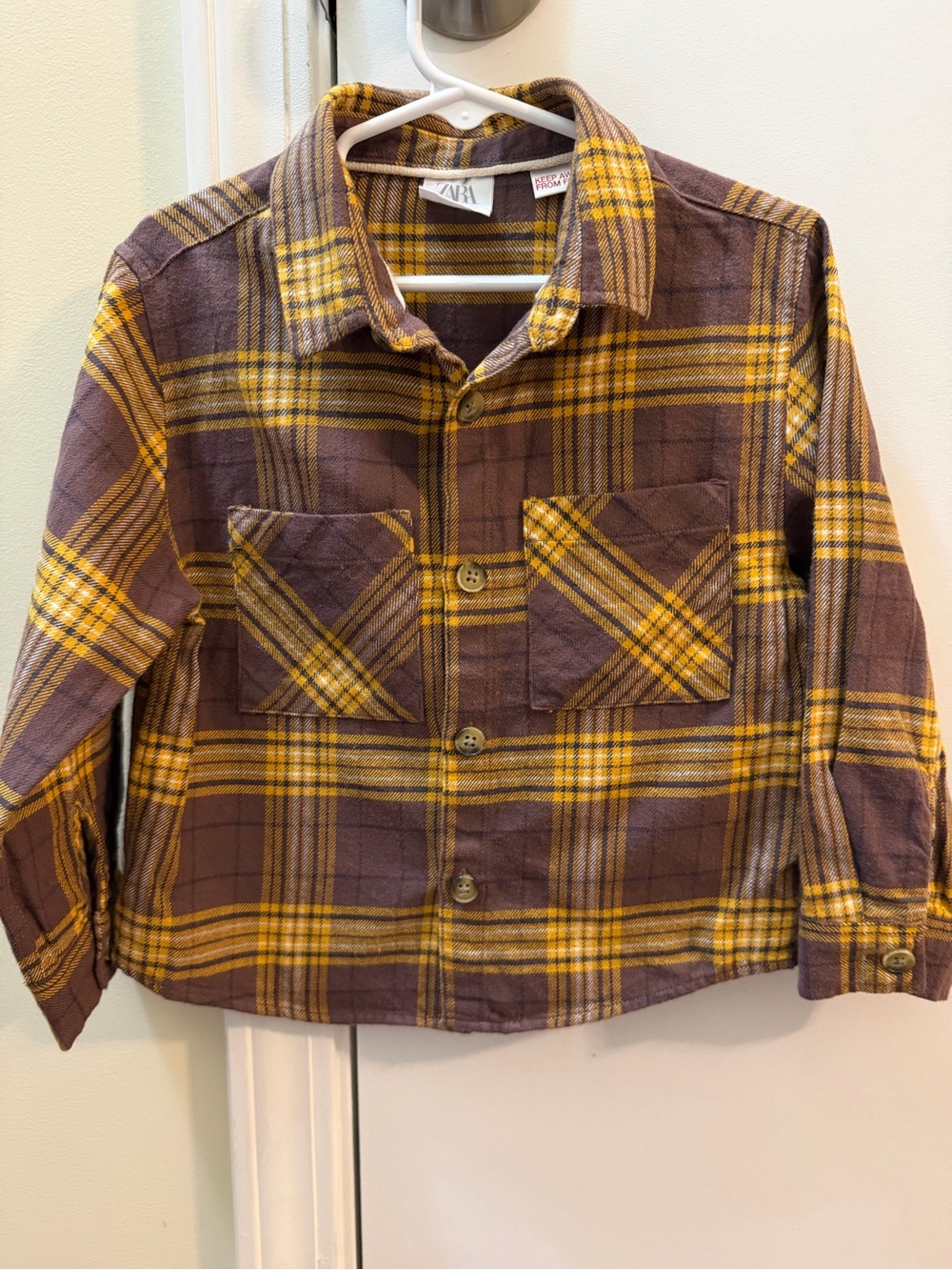 Zara Plaid Button-Down Shirt in Brown and Yellow